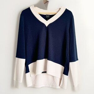 Clara Sun Woo Womens Sweater Size M Medium Blue Ivory Colorblock Nautical Preppy